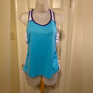 Champion - Woman’s workout racer back tank top) aqua/purple/white), Size…
